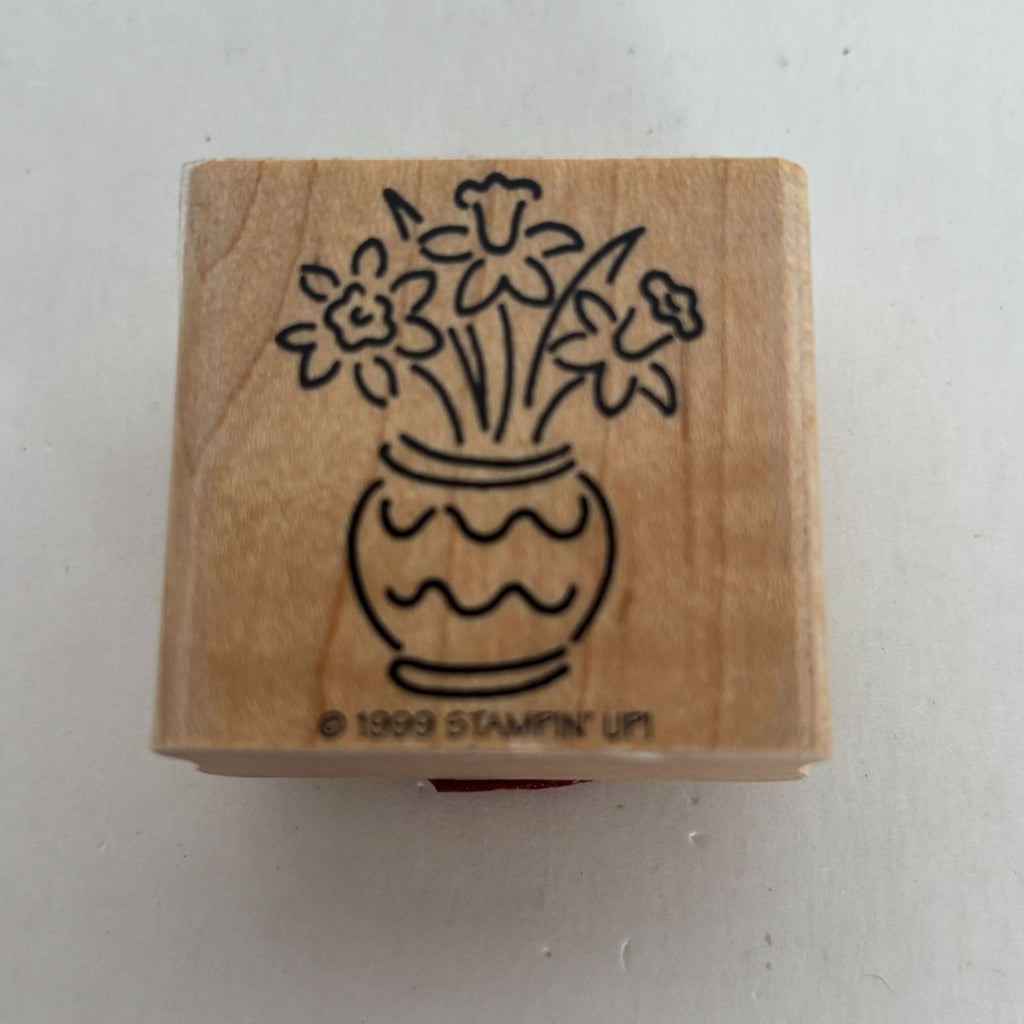 Stampin Up Wood Mounted Rubber Stamp Flower Vase Spring Friendship Card Making