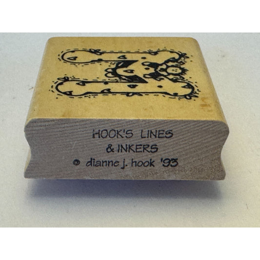 Hooks Lines and Inkers Rubber Stamp Alphabet Letter M Angel Initial Hearts Love