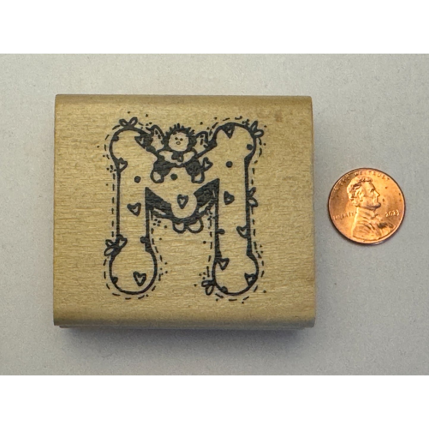 Hooks Lines and Inkers Rubber Stamp Alphabet Letter M Angel Initial Hearts Love