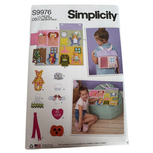 Simplicity Sewing Pattern S9976 Dollhouse Backpack Toy Set Bear Doll House Uncut