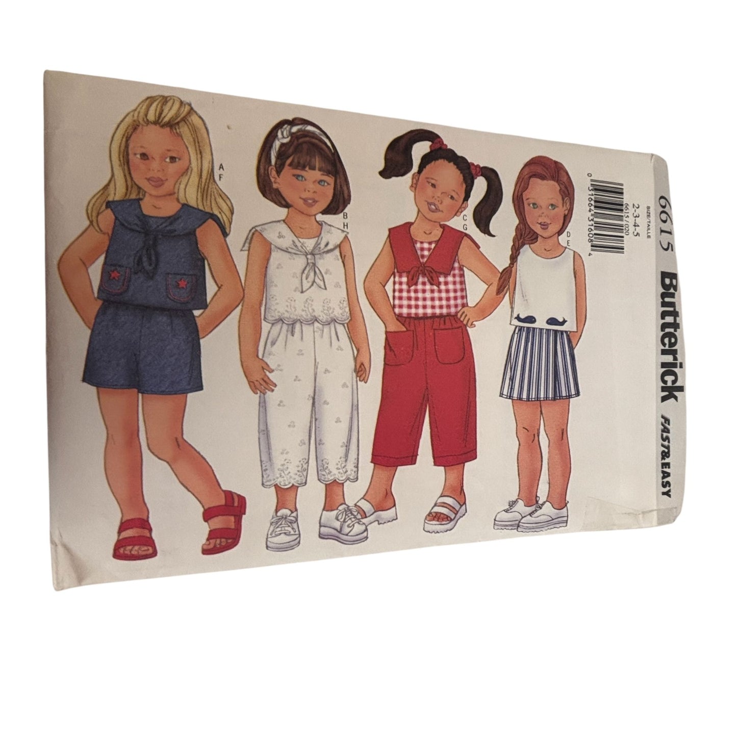 Butterick Sewing Pattern 6615 Girls Top Pants Shorts Summer Outfit CUT to size 5