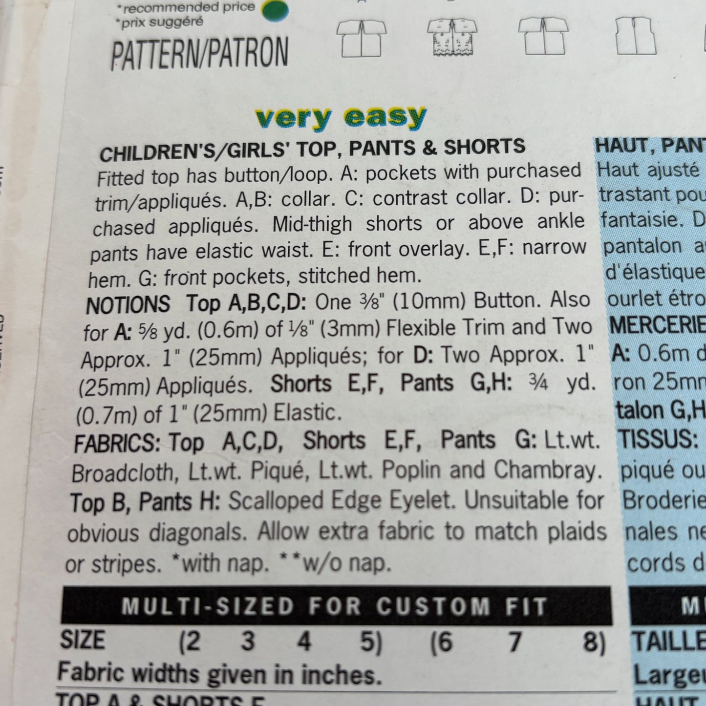 Butterick Sewing Pattern 6615 Girls Top Pants Shorts Summer Outfit CUT to size 5