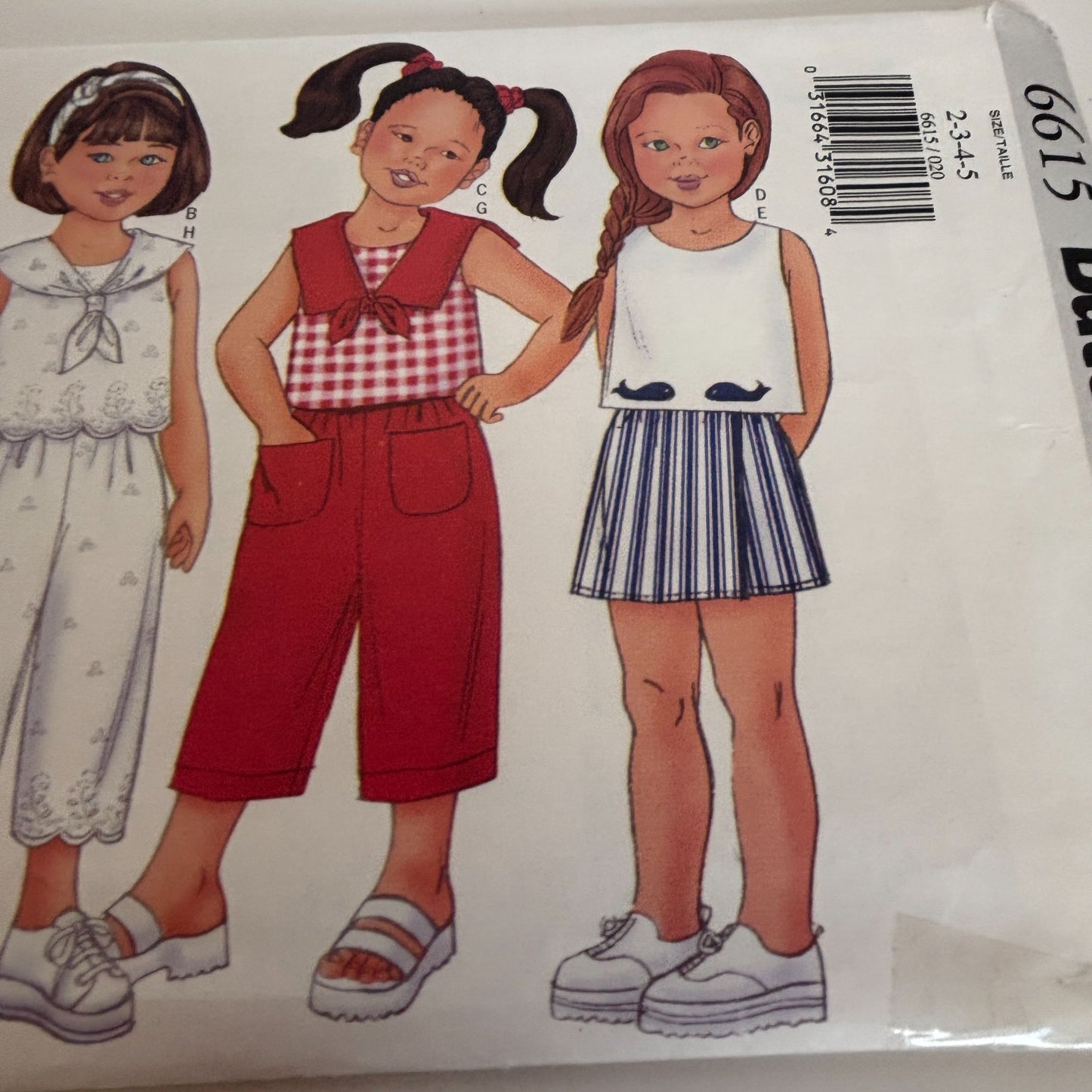 Butterick Sewing Pattern 6615 Girls Top Pants Shorts Summer Outfit CUT to size 5