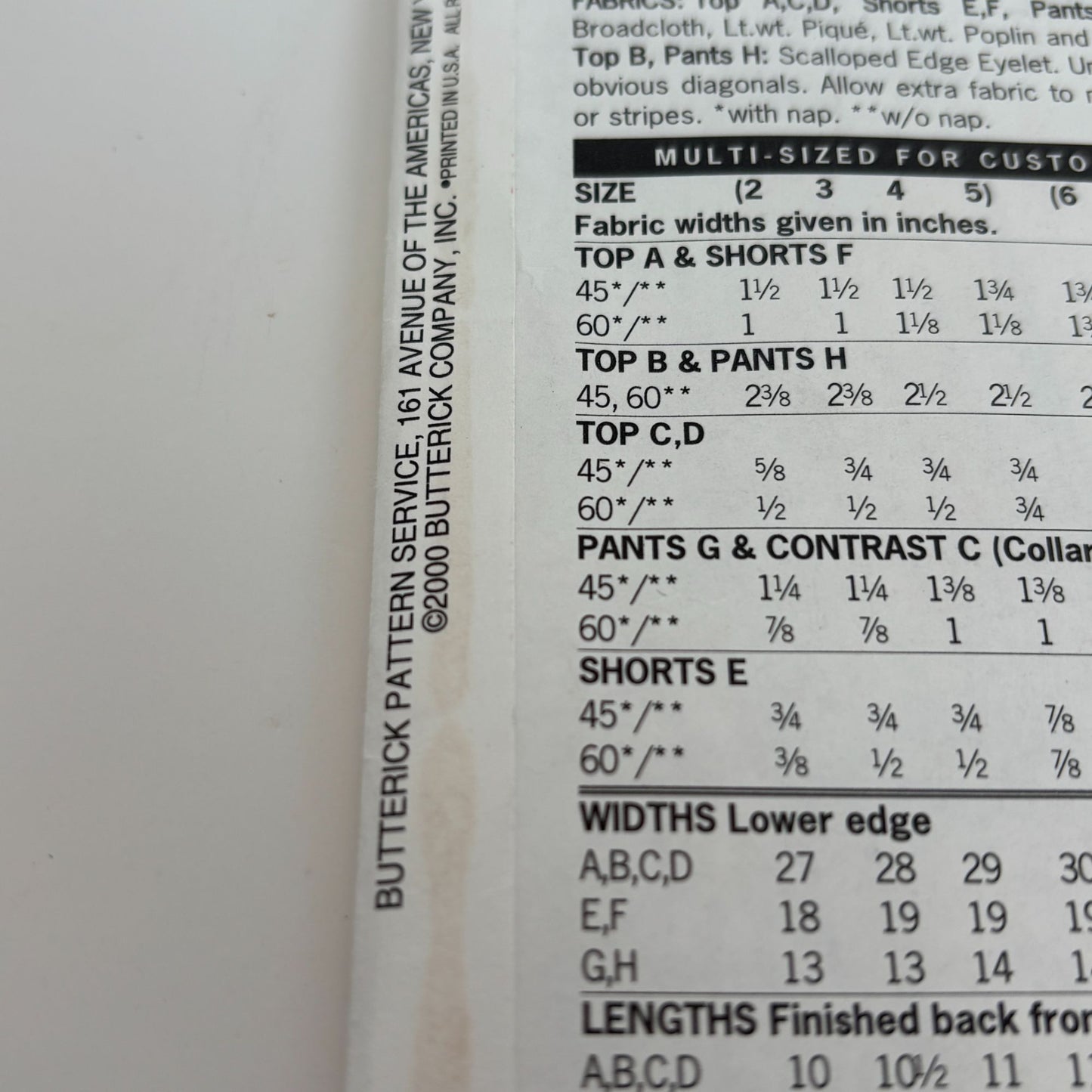 Butterick Sewing Pattern 6615 Girls Top Pants Shorts Summer Outfit CUT to size 5