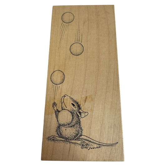 Stampa Rosa Wood Rubber Stamp House Mouse Mudpie Juggles Juggling Balls Animal
