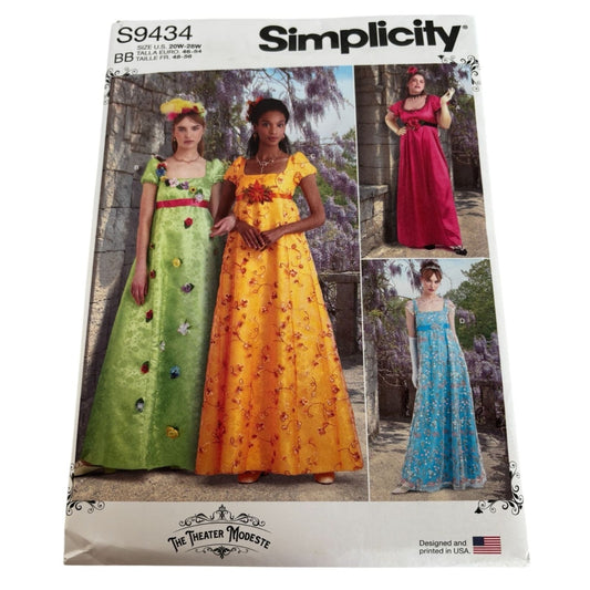 Simplicity Sewing Pattern S9434 Womens Regency Style Dress 20W-28W UC