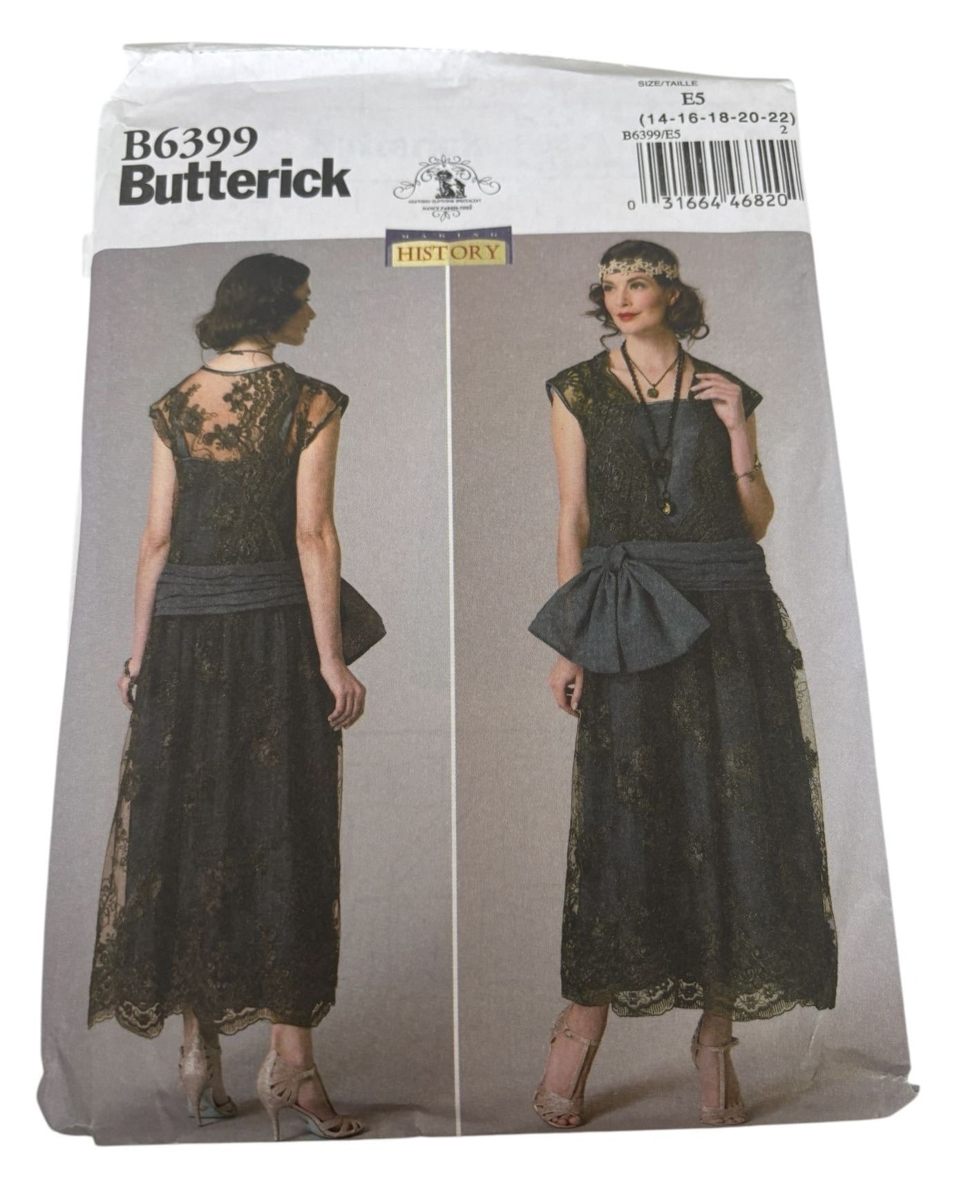 Butterick Sewing Pattern B6399 Historical 1920s Flapper Dress Costume 14-22 UC