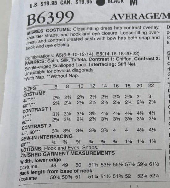 Butterick Sewing Pattern B6399 Historical 1920s Flapper Dress Costume 14-22 UC