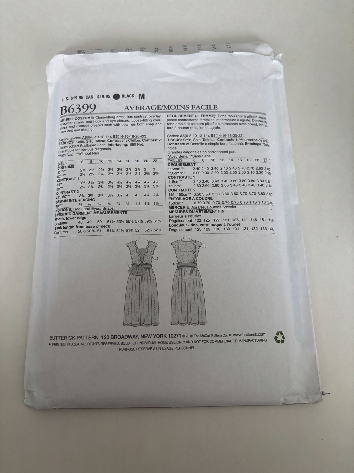 Butterick Sewing Pattern B6399 Historical 1920s Flapper Dress Costume 14-22 UC