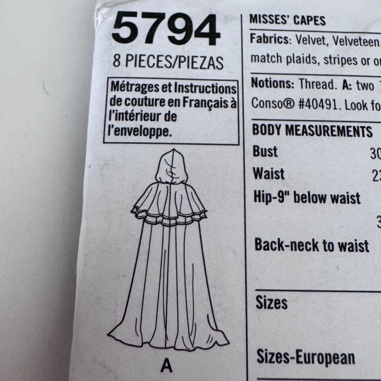 Simplicity Sewing Pattern 5794 Misses Costume Cape Cloak Fantasy Hooded 6-20 Uncut Halloween