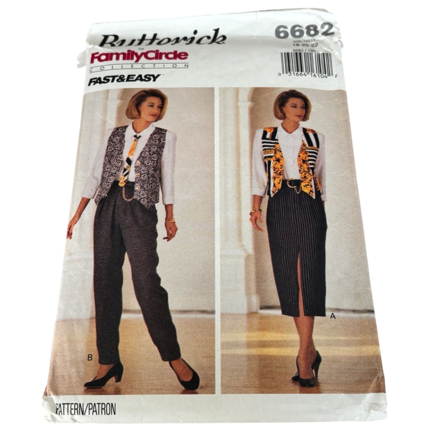 Butterick Sewing Pattern 6682 Vest Straight Skirt Tapered Pants Top Layers 90s 18-22 Uncut