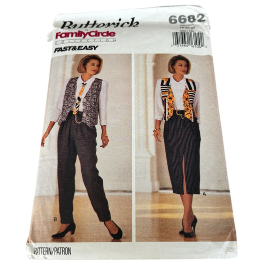 Butterick Sewing Pattern 6682 Vest Straight Skirt Tapered Pants Top Layers 90s 18-22 Uncut