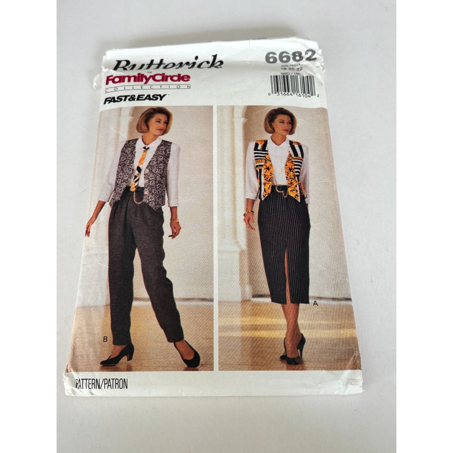 Butterick Sewing Pattern 6682 Vest Straight Skirt Tapered Pants Top Layers 90s 18-22 Uncut