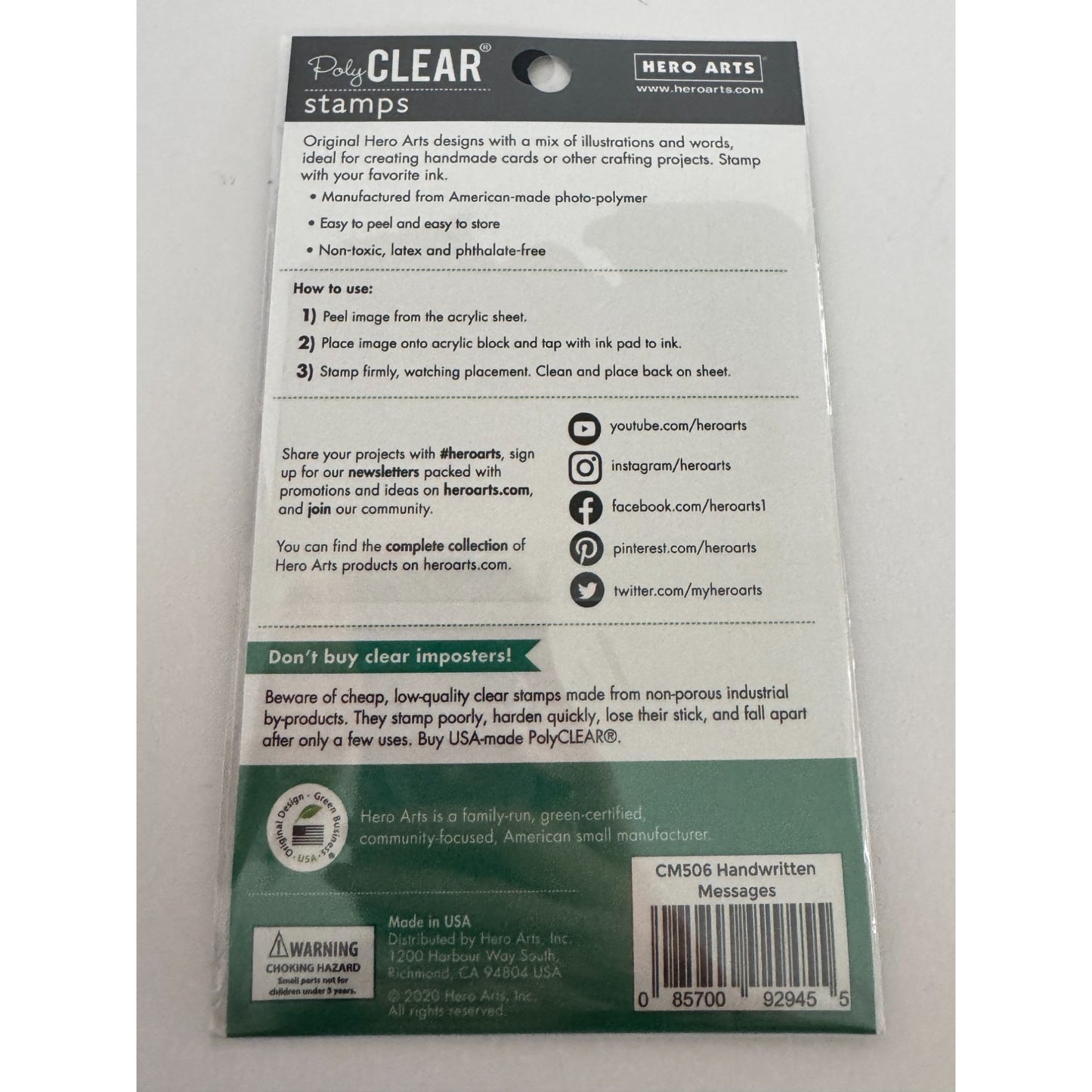 Hero Arts Clear Stamp Set Handwritten Messages Crafting Cardmaking Sending Love