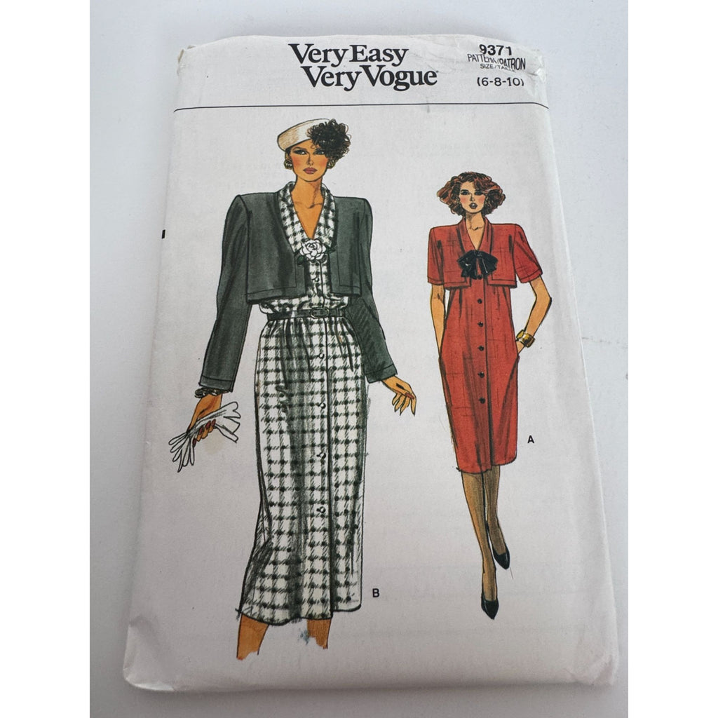 Very Easy Very Vogue Sewing Pattern 9371 Straight Dress Below Mid-Knee UC 6 8 10