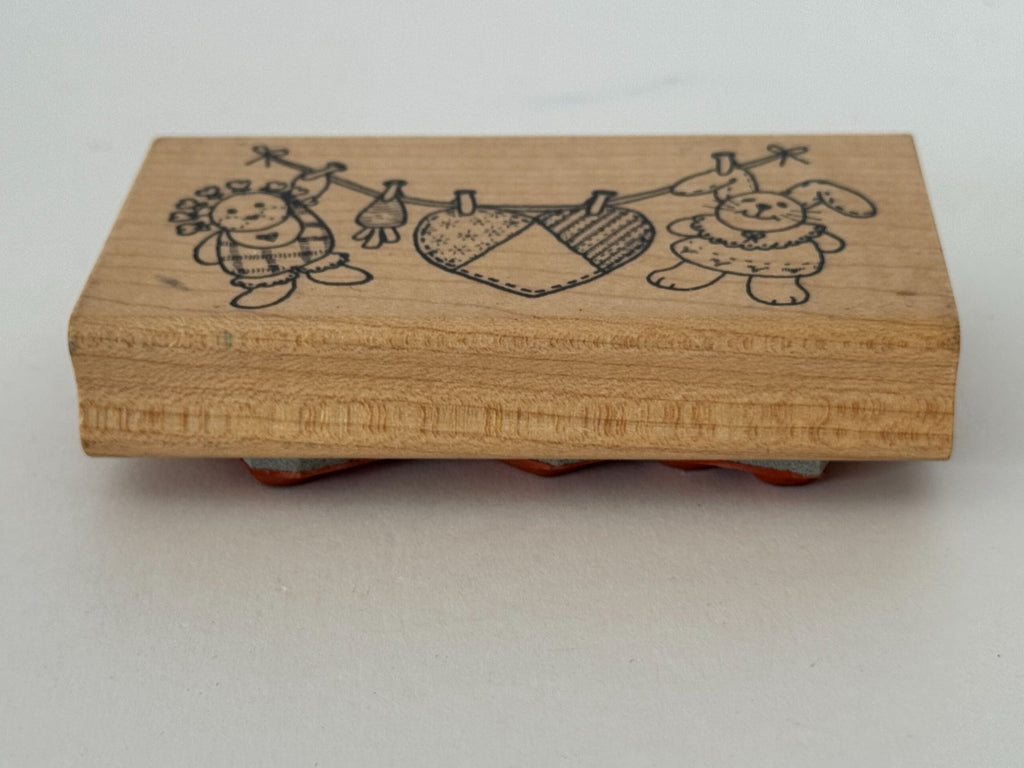 Azadi Earles Rubber Stamp Clothes Line Stuffed Animals Doll Heart Card Making
