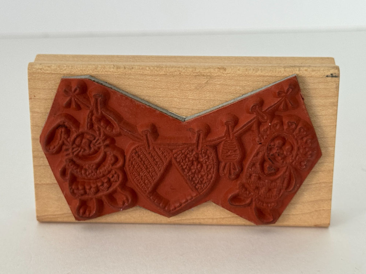 Azadi Earles Rubber Stamp Clothes Line Stuffed Animals Doll Heart Card Making
