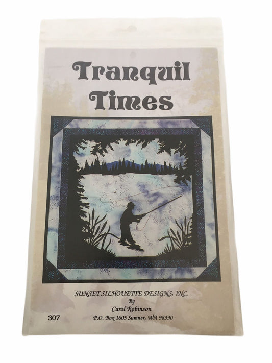 Tranquil Times Quilting Pattern Sunset Silhouette Fishing Fisherman Cabin Decor Summer Nature