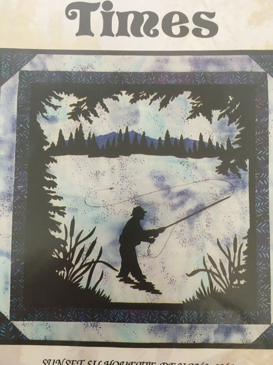 Tranquil Times Quilting Pattern Sunset Silhouette Fishing Fisherman Cabin Decor Summer Nature