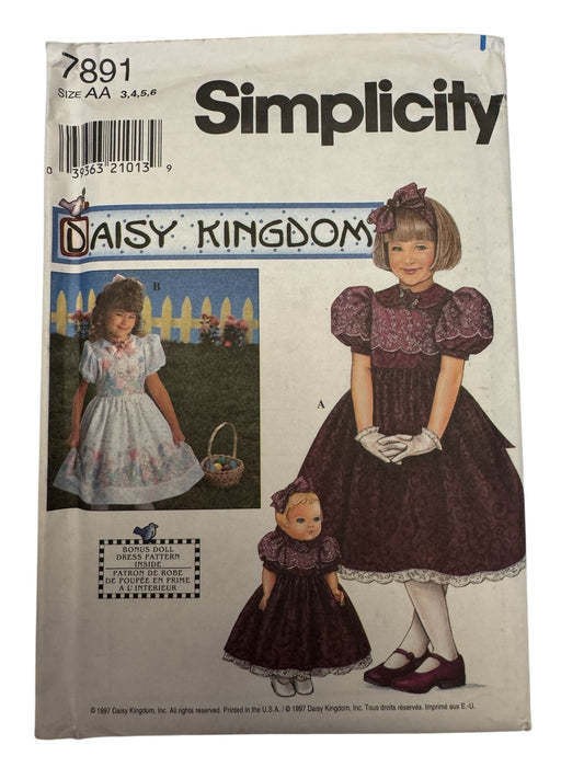 Simplicity Sewing Pattern 7891 Daisy Kingdom Girls and Doll Matching Dress 3-6