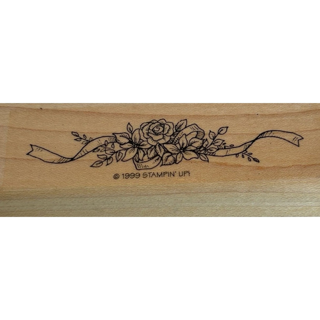 Stampin Up Wood Rubber Stamp Floral Rose Bouquet Edge Ribbon Wedding Card Making