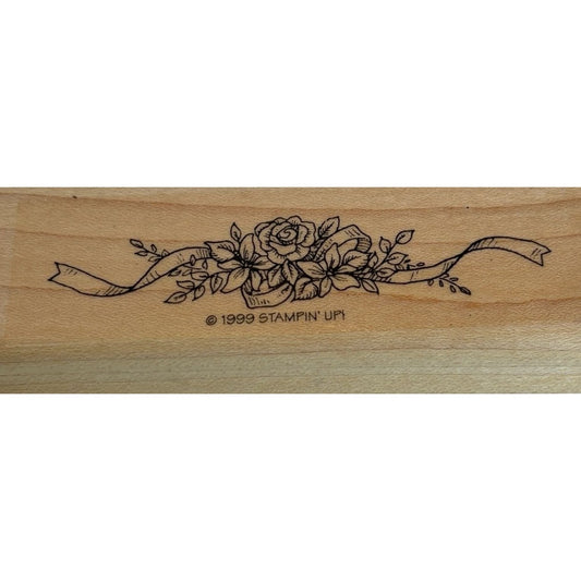 Stampin Up Wood Rubber Stamp Floral Rose Bouquet Edge Ribbon Wedding Card Making