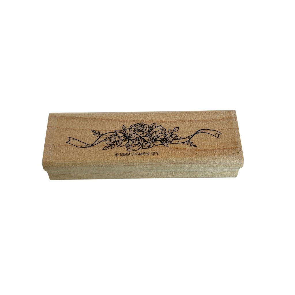 Stampin Up Wood Rubber Stamp Floral Rose Bouquet Edge Ribbon Wedding Card Making