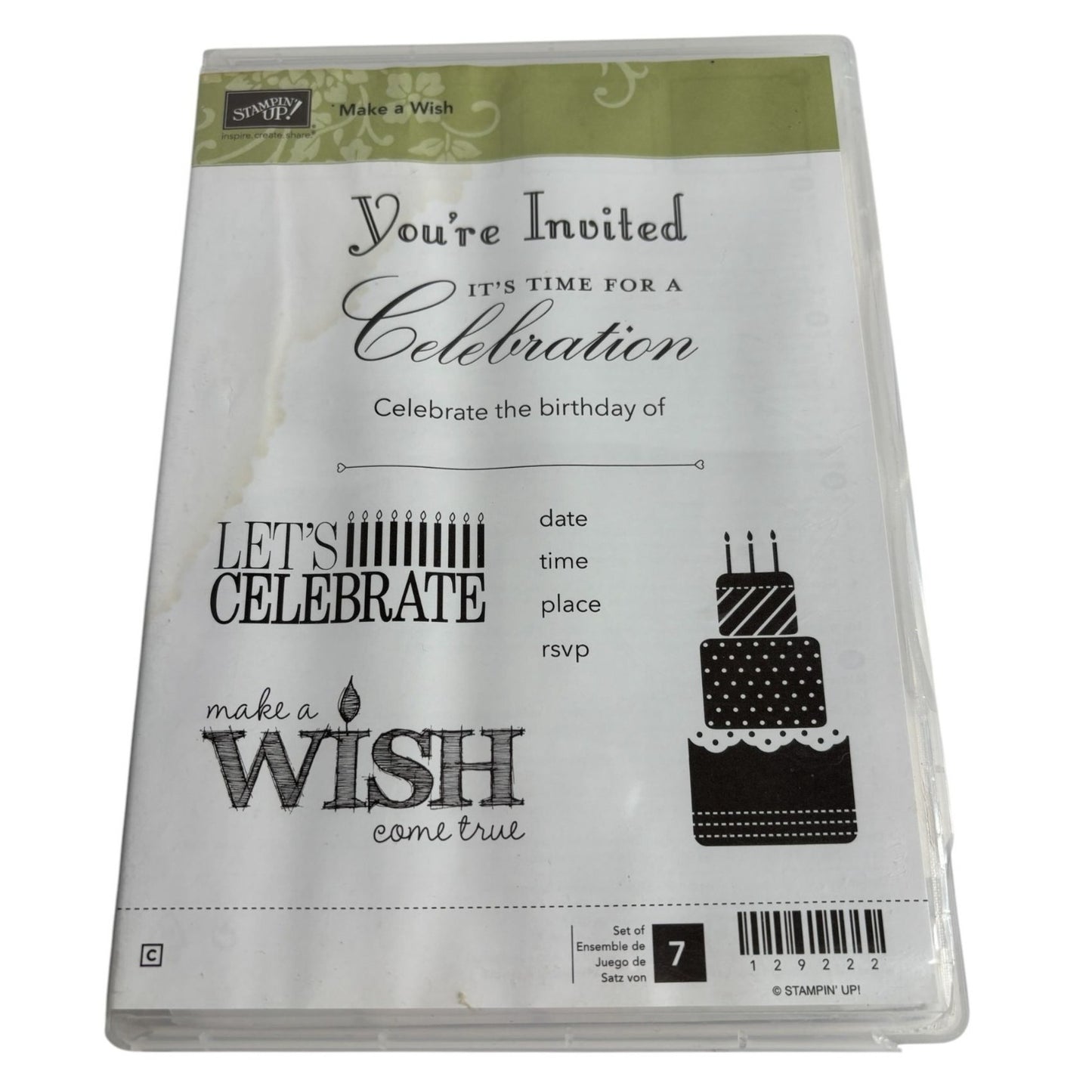 Stampin Up Clear Mount Rubber Stamp Set Make A Wish Birthday Party Invitation