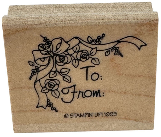 Stampin Up Rubber Stamp To From Ribbon Roses Gift Tag Card Wedding Mothers Day