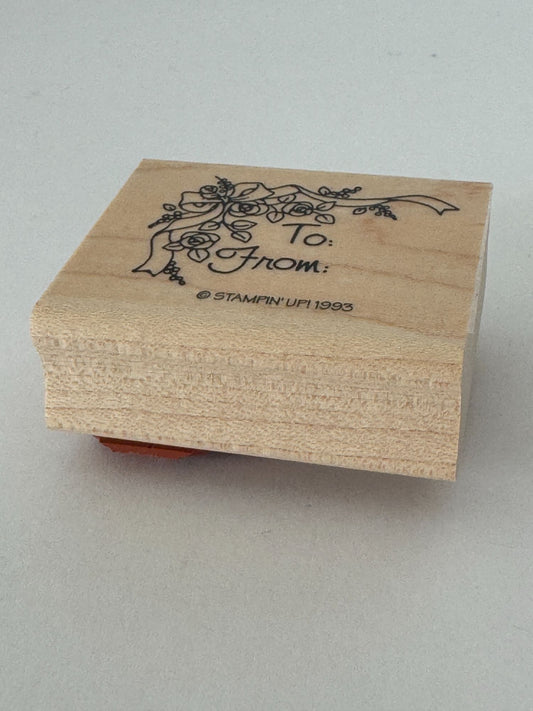 Stampin Up Rubber Stamp To From Ribbon Roses Gift Tag Card Wedding Mothers Day