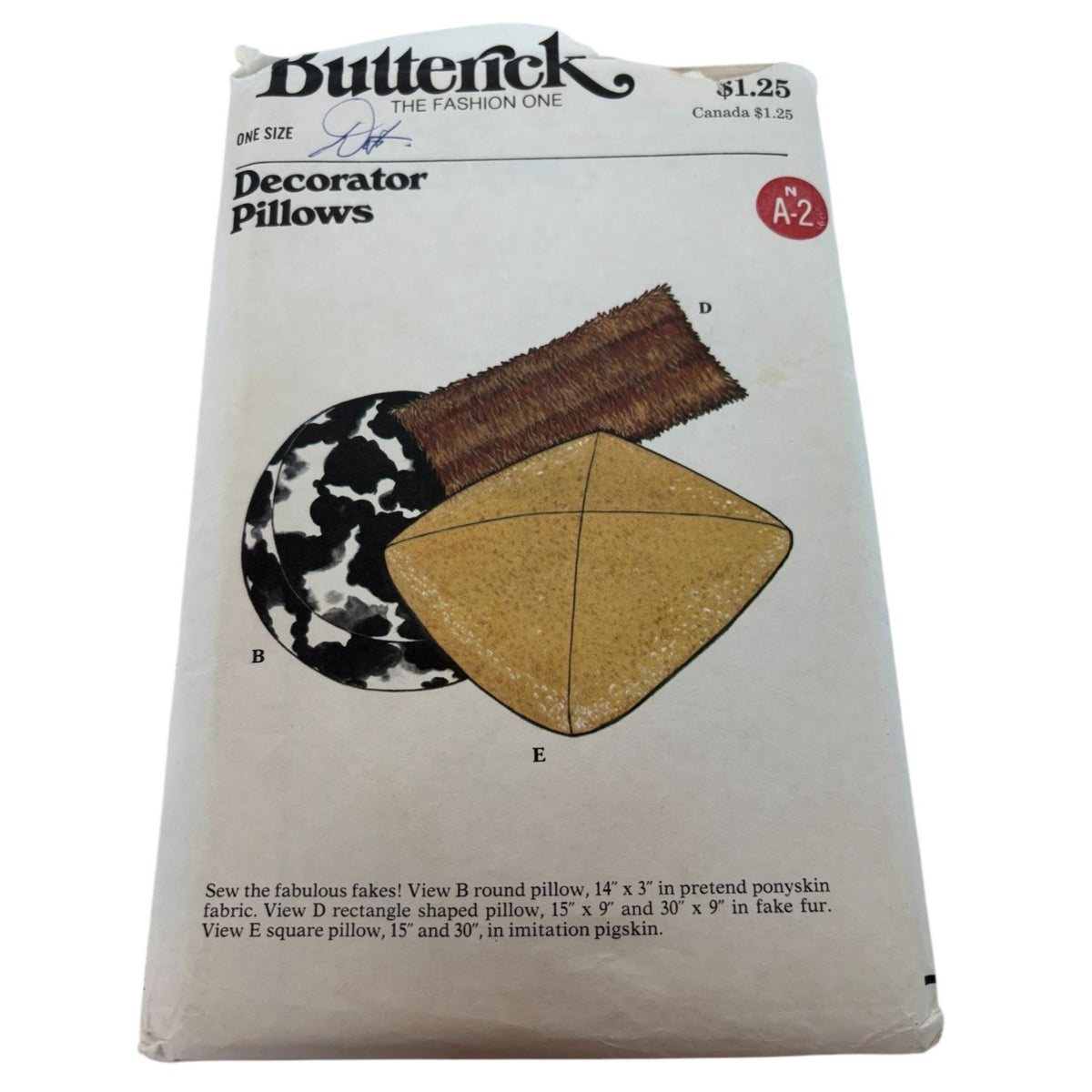 Butterick Sewing Pattern 3178 Home Decor Pillows Round Rectangular Retro UC