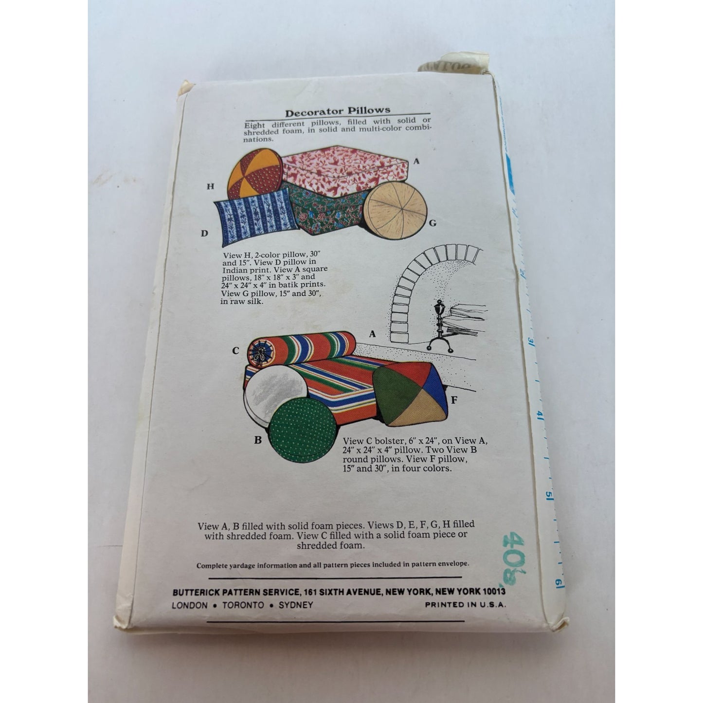 Butterick Sewing Pattern 3178 Home Decor Pillows Round Rectangular Retro UC
