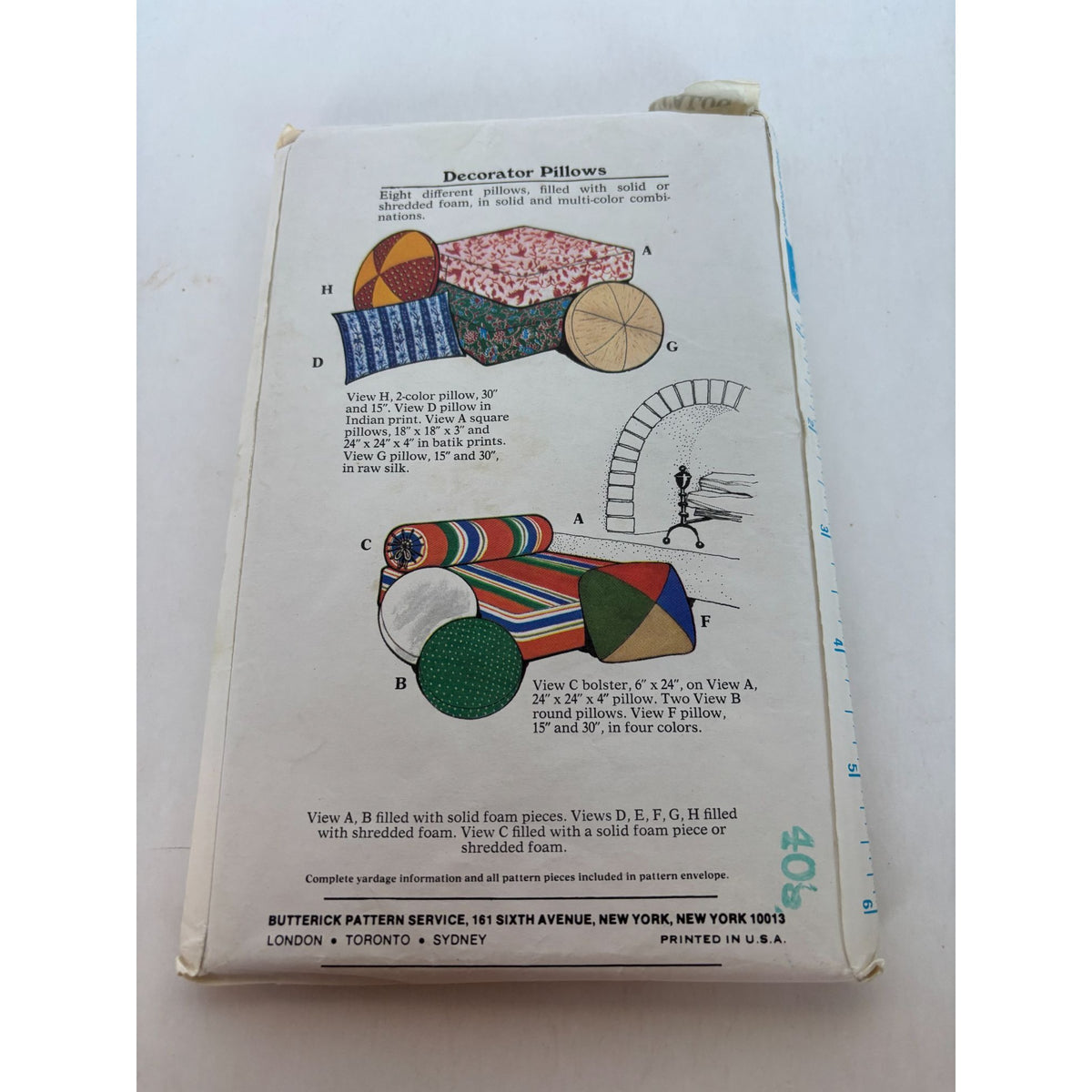 Butterick Sewing Pattern 3178 Home Decor Pillows Round Rectangular Retro UC