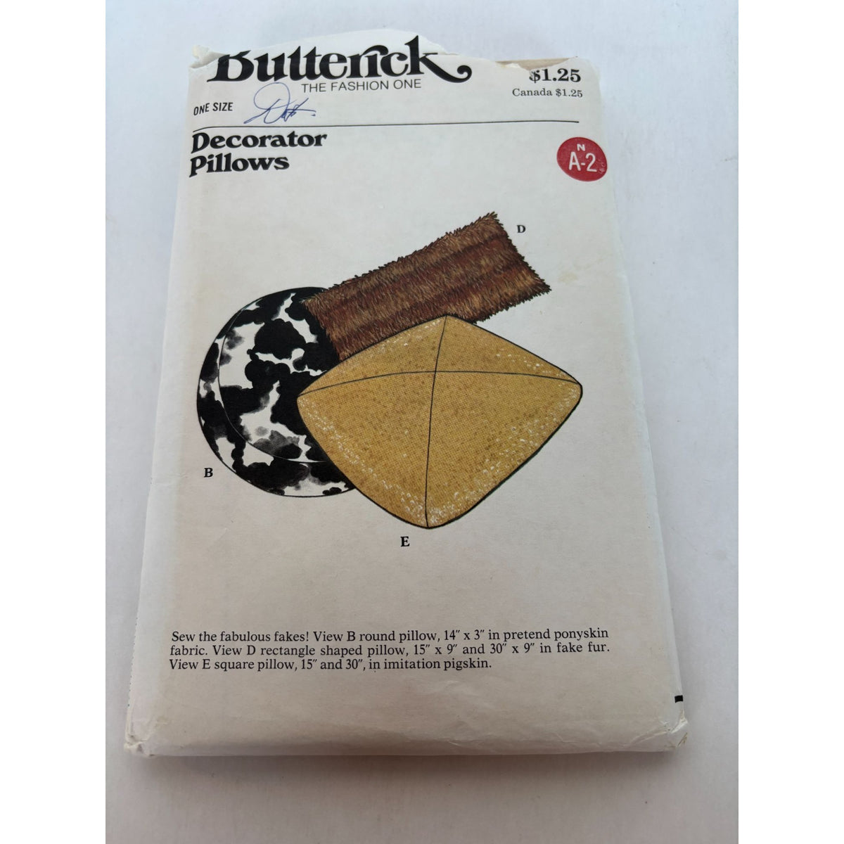 Butterick Sewing Pattern 3178 Home Decor Pillows Round Rectangular Retro UC