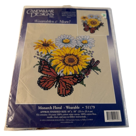 Candamar Designs Cross Stitch Kit Monarch Floral Flowers Butterfly Wearable