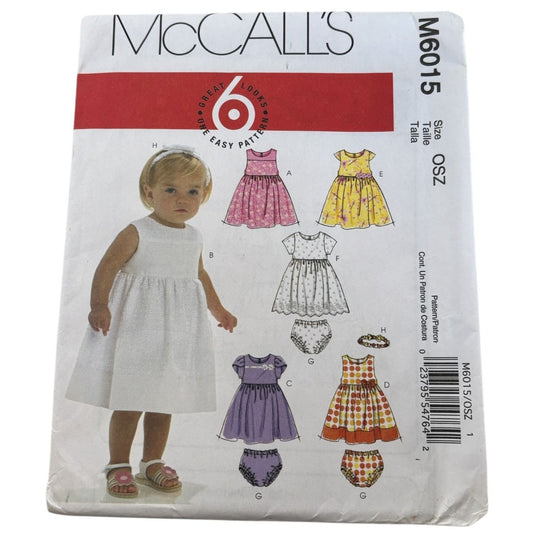 McCalls Sewing Pattern M6015 Infant Baby Dress Headbands Casual Summer Spring UC