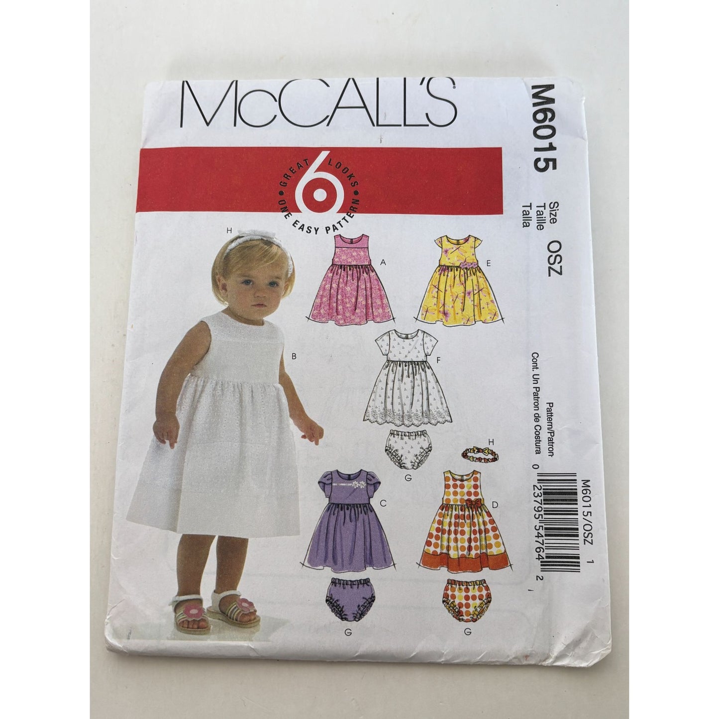McCalls Sewing Pattern M6015 Infant Baby Dress Headbands Casual Summer Spring UC