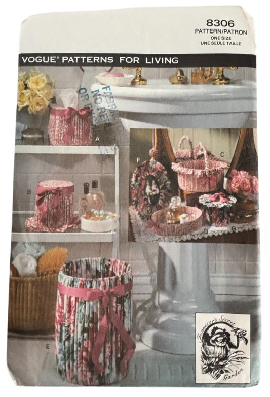 Vogue Sewing Pattern 8306 Bathroom Home Decor Tissue Box Cover Interior Design
