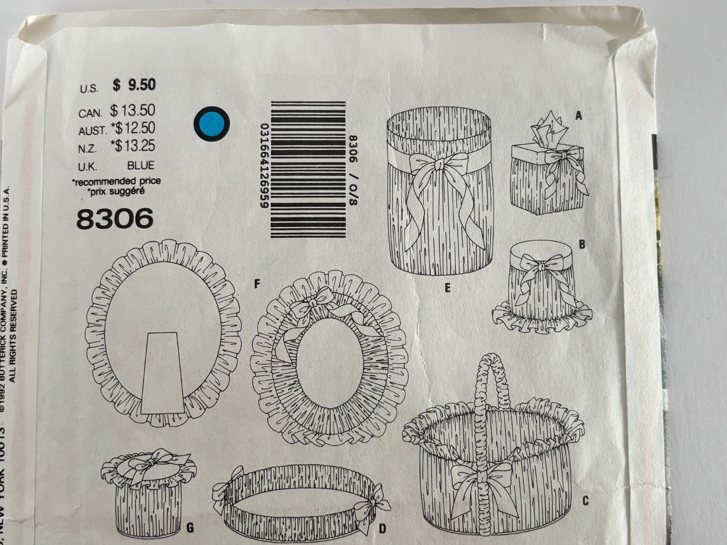 Vogue Sewing Pattern 8306 Bathroom Home Decor Tissue Box Cover Interior Design