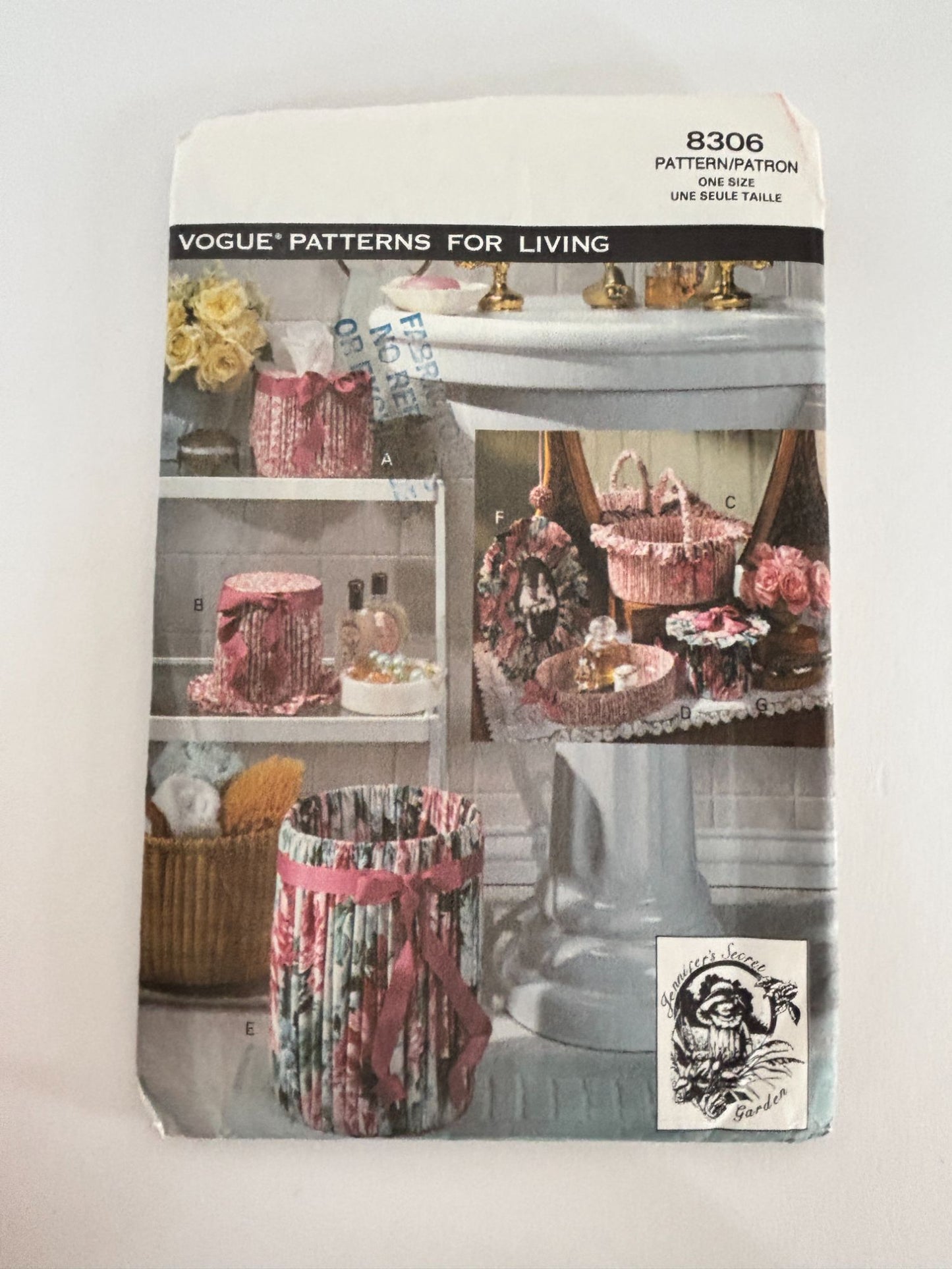 Vogue Sewing Pattern 8306 Bathroom Home Decor Tissue Box Cover Interior Design