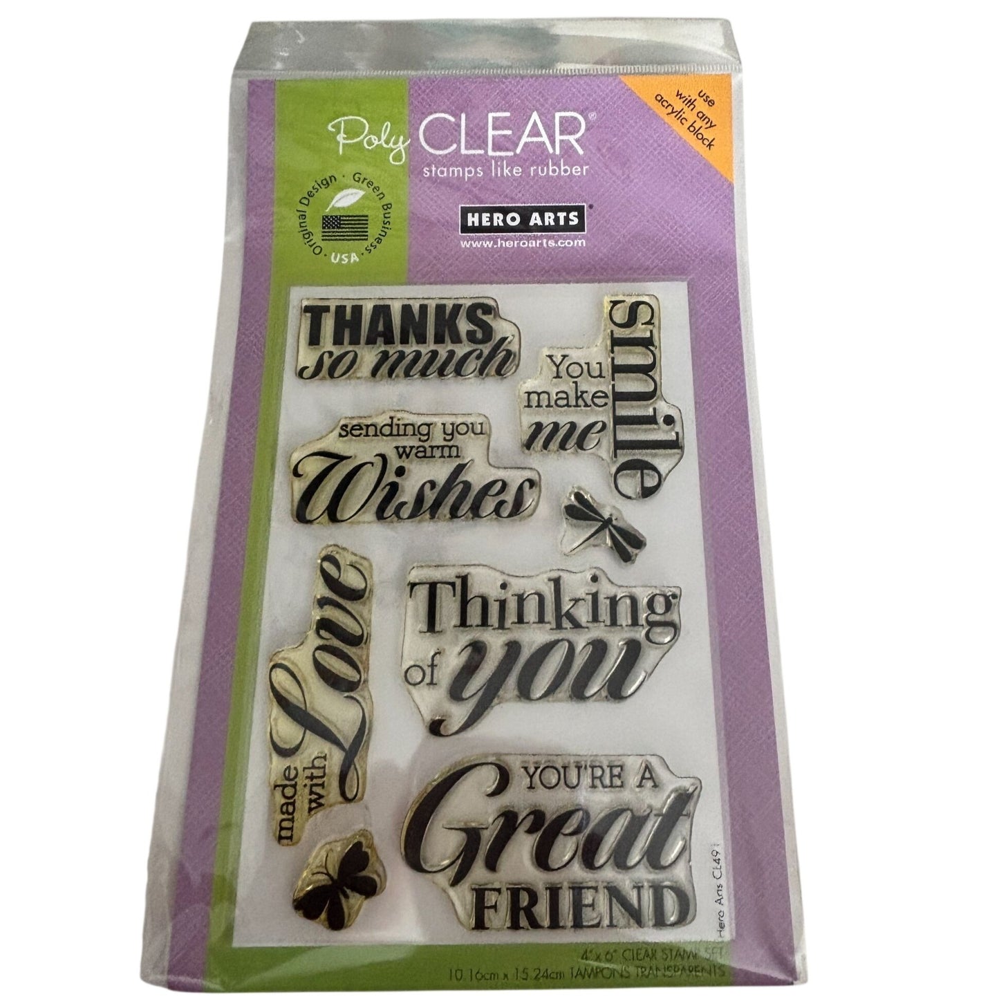 Hero Arts Poly Clear Stamps Set Made With Love Cardmaking Sentiments Words Smile Friendship