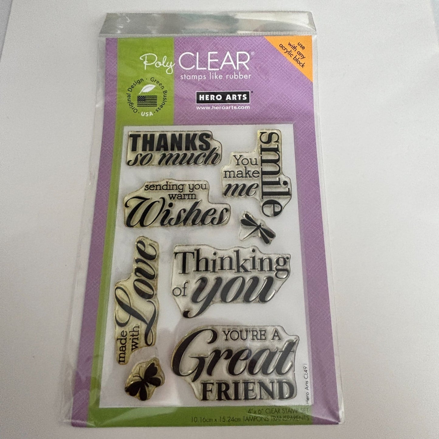 Hero Arts Poly Clear Stamps Set Made With Love Cardmaking Sentiments Words Smile Friendship