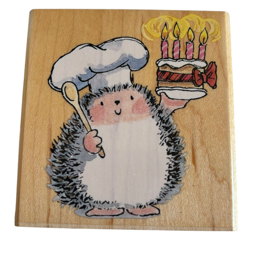 Penny Black Rubber Stamp A Winner Hedgehog Baker Birthday Card Making Cake 2353H