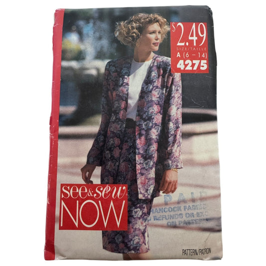 Butterick See and Sew Sewing Pattern 4275 Misses Suit Jacket Dress 6-14 UC 1980s