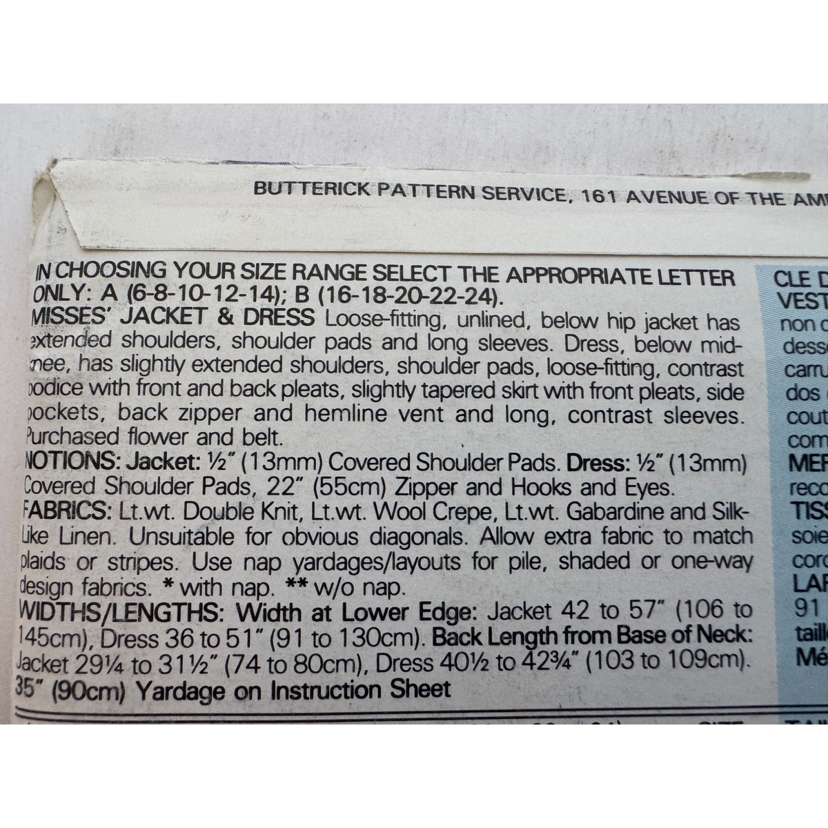 Butterick See and Sew Sewing Pattern 4275 Misses Suit Jacket Dress 6-14 UC 1980s