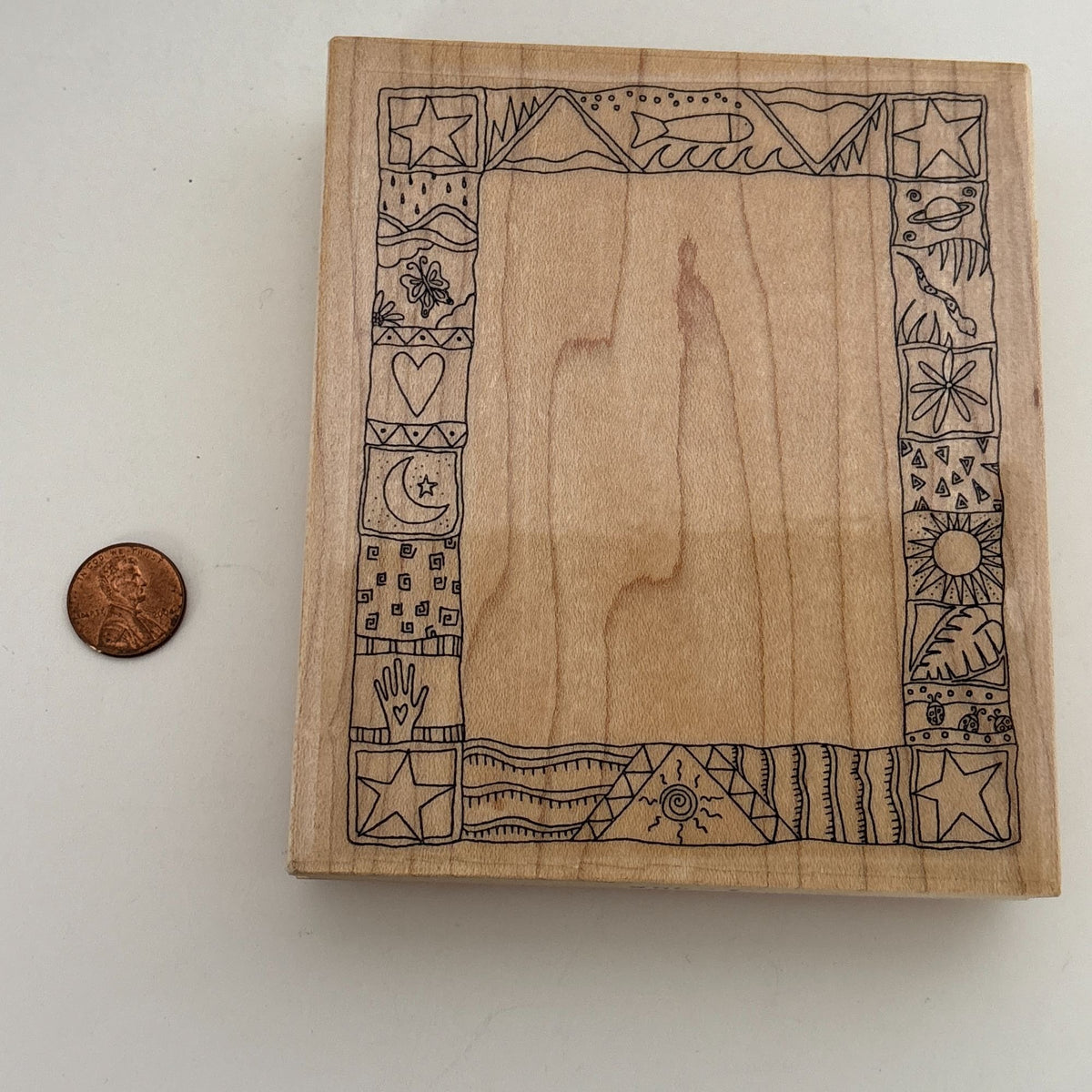 Effie Glitzfinger Rubber Stamp Large Art Frame Nature Fish Moon Sun Doodle Snake