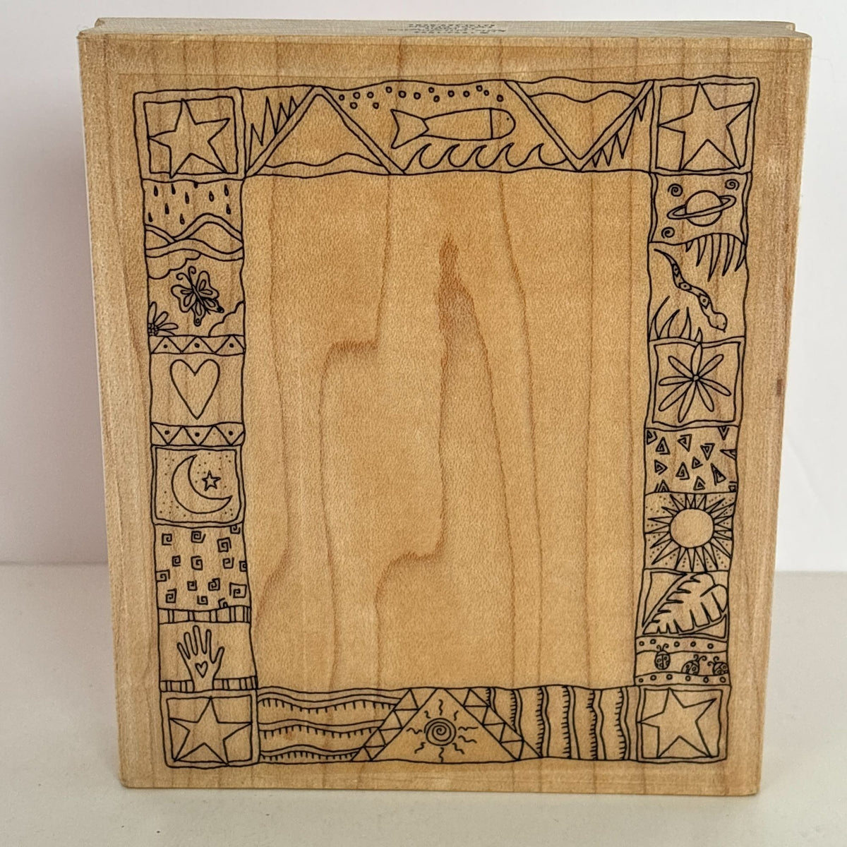 Effie Glitzfinger Rubber Stamp Large Art Frame Nature Fish Moon Sun Doodle Snake