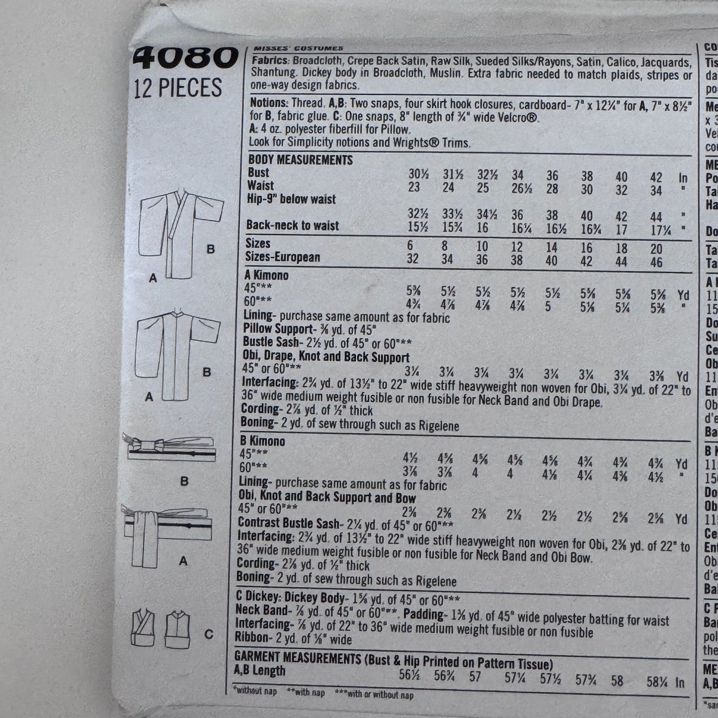 Simplicity Sewing Pattern 4080 Kimono Costume Japanese 14-20 Andrea Schewe Uncut Cosplay