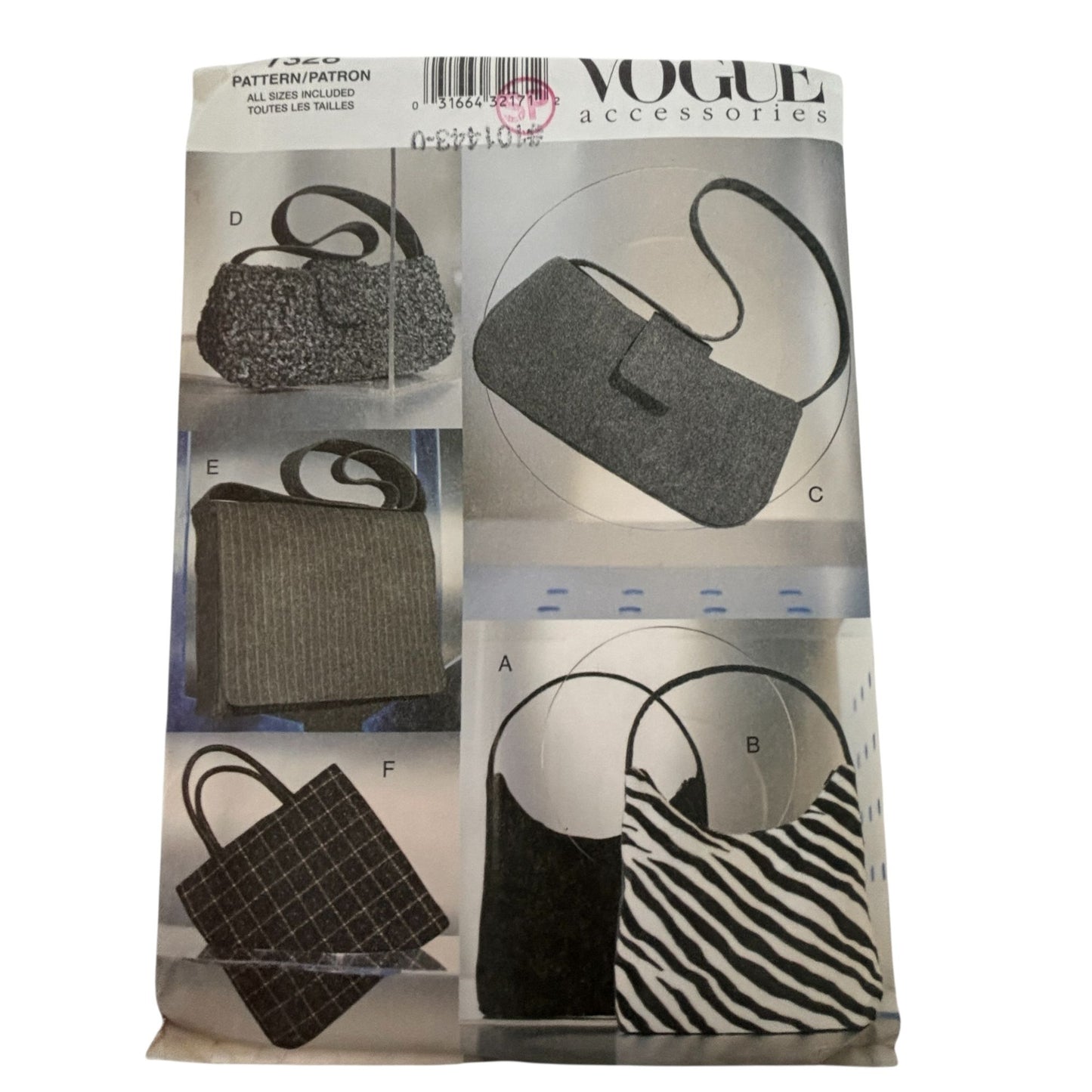 Vogue Sewing Pattern 7328 Fall Handbags Purse Work Accessory Accessories Uncut