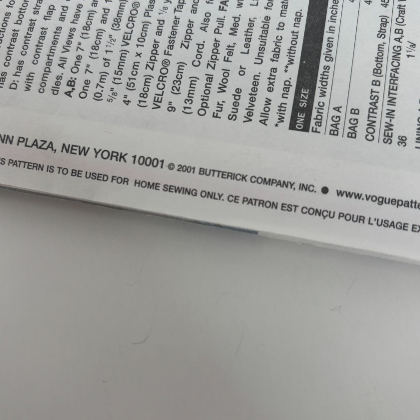 Vogue Sewing Pattern 7328 Fall Handbags Purse Work Accessory Accessories Uncut